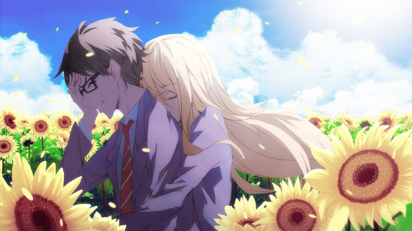 Обои на рабочий стол Kousei Arima / Косэй Арима и Kaori Miyazono / Каори Миядзоно из аниме Shigatsu wa Kimi no Uso / Твоя апрельская ложь, by Adiim