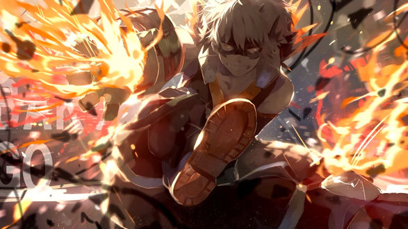 Обои на рабочий стол Katsuki Bakugou / Кацуки Бакуго из аниме Boku no Hero Academia / Моя геройская академия