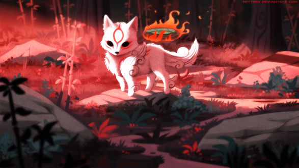 Обои на рабочий стол Японская мифическая лисица из игры Okami / Оками, by Neytirix