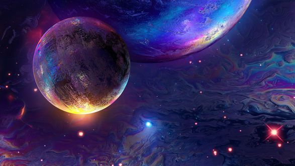 Обои на рабочий стол Планеты на ночном небе