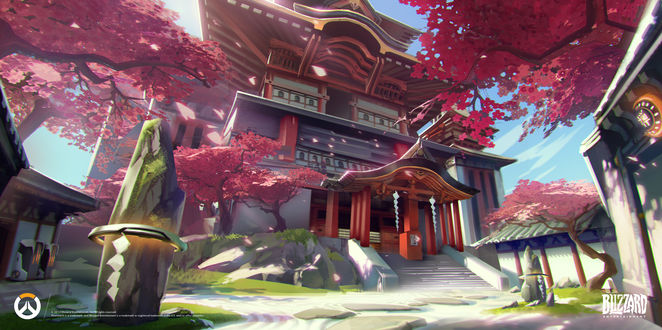 Обои на рабочий стол Hanamura / храм Ханамуры из игры Overwatch / Дозор, by Peter Lee