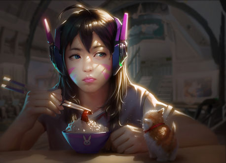 Обои на рабочий стол D. Va / Ди Ва из игры Overwatch / Дозор, by zhenghang chen