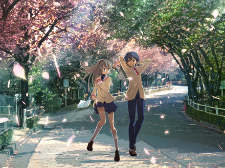 Обои на рабочий стол Tomoyo Sakagami, Tomoya Okazaki из аниме Кланнад / Clannad, by washu junkyu