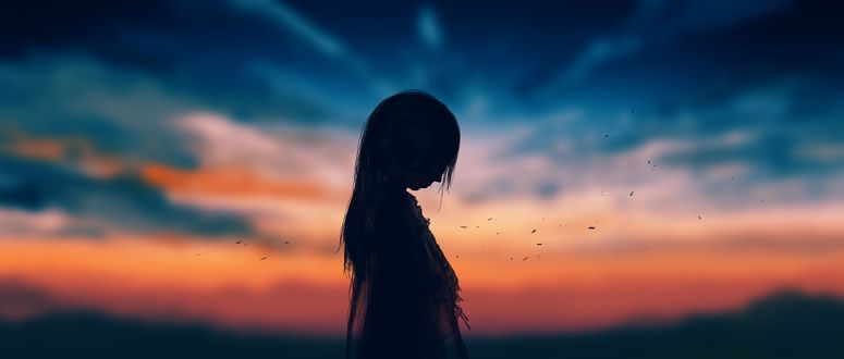 Обои на рабочий стол Силуэт девушки на фоне облачного неба, by gracile