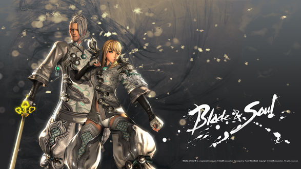 Обои на рабочий стол Воины мужчина и женщина с мечами из видеоигры Blade & Soul