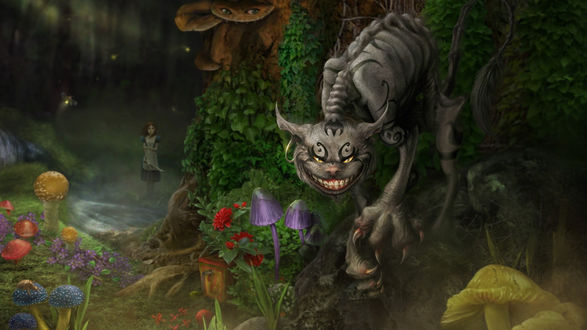 Обои на рабочий стол Чеширский кот в волшебном лесу из видеоигры Alice: Madness Returns / Алиса: безумие возвращается, by Omri Koresh