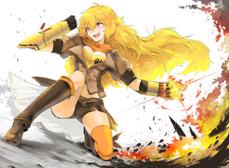 Обои на рабочий стол Yang Xiao Long / Янь Сяо Лун из аниме RWBY / Красный, Белый, Черный, Желтый
