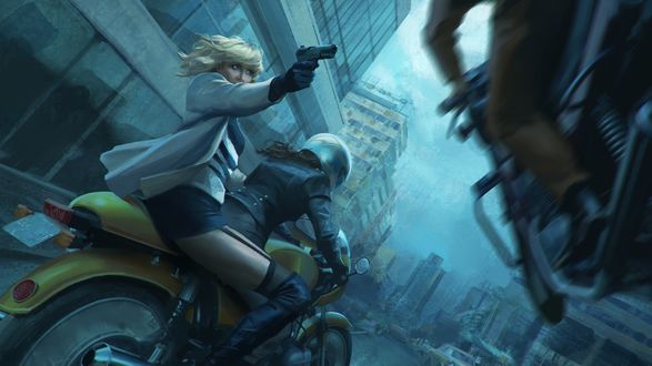 Обои на рабочий стол Шарлиз Терон / Charlize Theron в роли агента Лоррейн Бротон из фильма Взрывная Блондинка / Atomic Blonde, by Andrei Pervukhin
