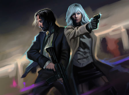 Обои на рабочий стол Джон Уик / John Wick и Шарлиз Терон / Charlize Theron, crossover by ManFromNowhere