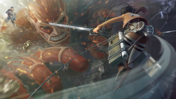Обои на рабочий стол Микаса Аккерман / Mikasa Ackerman из аниме Атака Титана / Attack on Titan / Shingeki no Kyojin