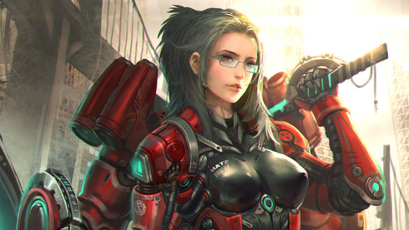 Обои на рабочий стол Девушка воин с катаной за спиной, by san mufan