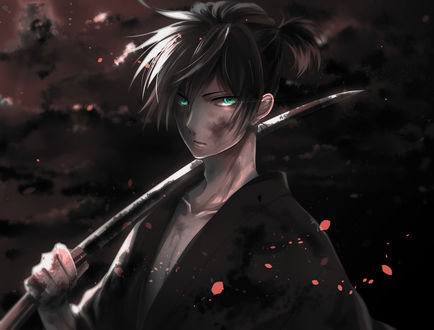 Обои на рабочий стол Yato / Ято в темноте из аниме Noragami / Бездомный бог / artWork