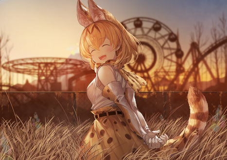 Обои на рабочий стол Сервал / Serval из аниме Ушастые Друзья / Kemono Friends