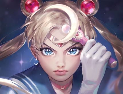 Обои на рабочий стол Усаги Цукино / Usagi Tsukino, Сейлор Мун / Sailor Moon из аниме Красавица-воин Сейлор Мун / Bishoujo Senshi Sailor Moon, автор Rose Benjamin