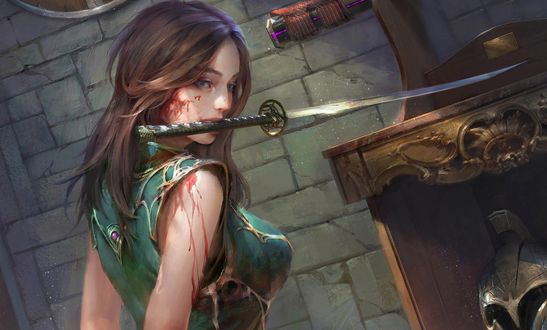 Обои на рабочий стол Девушка с катаной, игра Legend Of The Cryptids / Легенда о Криптидах