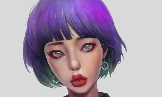 Обои на рабочий стол Девушка с голубыми волосами, by Mansik Yang