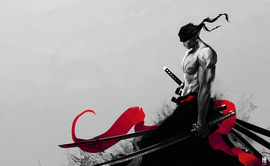 Обои на рабочий стол Самурай Roronoa Zoro / Ророноа Зоро из аниме Ван Пис / One Piece