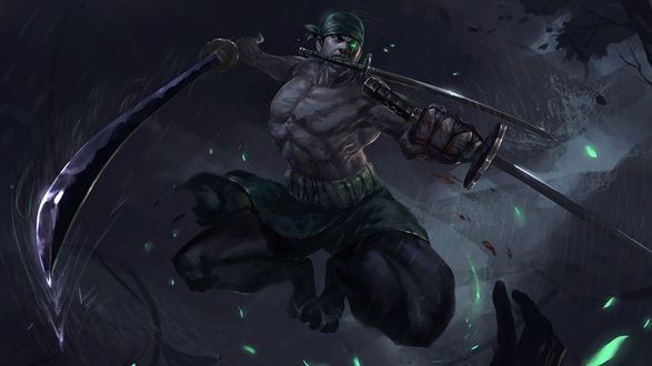Обои на рабочий стол Самурай Roronoa Zoro / Ророноа Зоро из аниме Ван Пис / One Piece