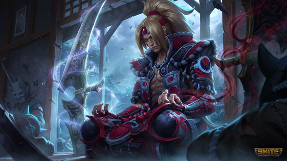 Обои на рабочий стол Воин Tsukuyomi / Цукуеми из видеоигры Smite