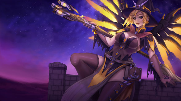 Обои на рабочий стол Mercy / Ангел / Ангела Циглер из игры Overwatch / Дозор, by Tropic02