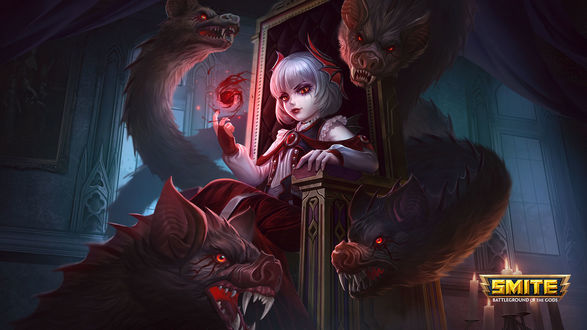 Обои на рабочий стол Девушка - вампирша Scylla / Сцилла из видеоигры Smite / Смит, by Hirez Studio