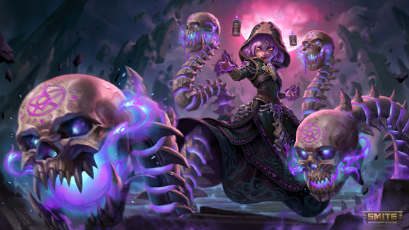 Обои на рабочий стол Девушка - вампирша Scylla / Сцилла из видеоигры Smite / Смит, автор Arif Wijaya