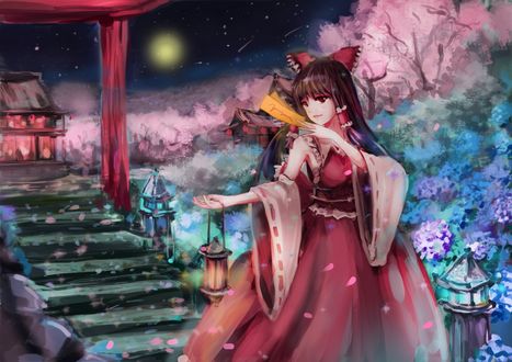 Обои на рабочий стол Reimu Hakurei / Рейму Хакурей из серии компьютерных игр Touhou Project / Проект Восток / Тохо