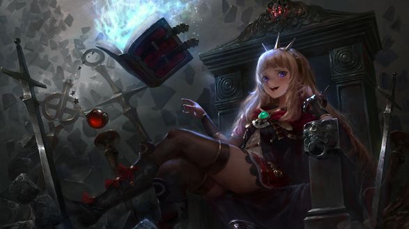 Обои на рабочий стол Девушка сидит на троне, игра Cagliostro Granblue Fantasy