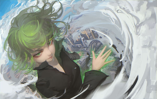 Обои на рабочий стол Девушка Tatsumaki / Тацумаки / Торнадо из аниме One-Punch Man / Ванпанчмен / Человек одного удара