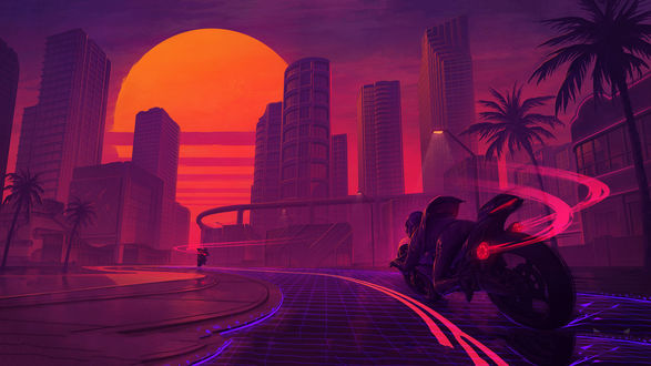 Обои на рабочий стол Городской пейзаж из видеоигры Киберпанк2077 / Cyberpunk2077, by Spencer Parke