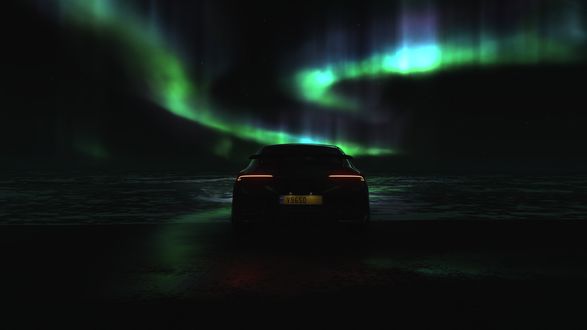 Обои на рабочий стол Mercedes на фоне северного сияния, видеоигра Forza Horizon 4