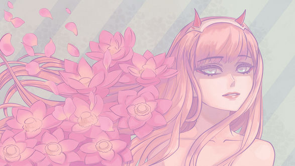 Обои на рабочий стол Zero Two / Зеро Ту из аниме Darling in the FranXX / Милый во Франксе, by Tropic02