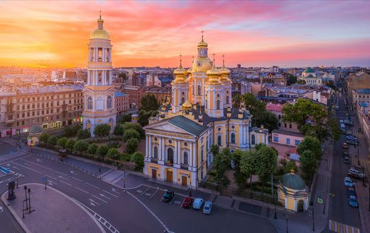 Обои на рабочий стол Вид на Владимирский собор на рассвете, Санкт-Петербург / Saint-Petersburg, Russia / Россия, фотограф Станислав Забурдаев