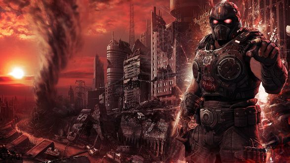 Обои на рабочий стол Рейнджер на фоне руин города, из видеоигры Fallout3