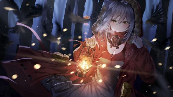 Обои на рабочий стол Девушка Liskarm с фонарем в руке из видеоигры Arknights, by Junpaku Karen