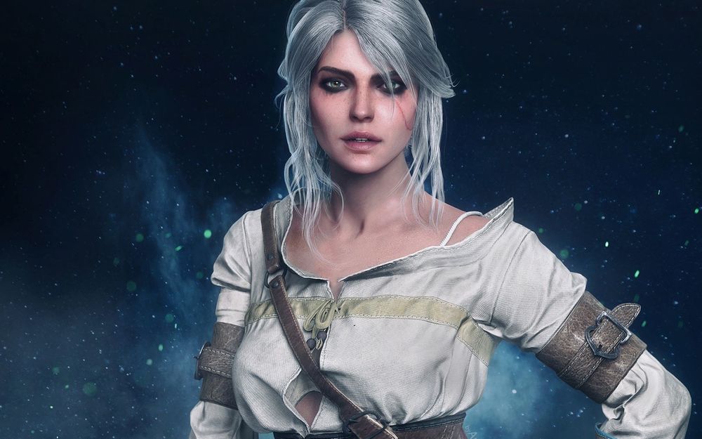Обои для рабочего стола Ciri / Сирилла на фоне звездного неба из видеоигры Ведьмак 3 / Дикая охота / The Witcher 3 / Wild hunt, by AnubisDHL