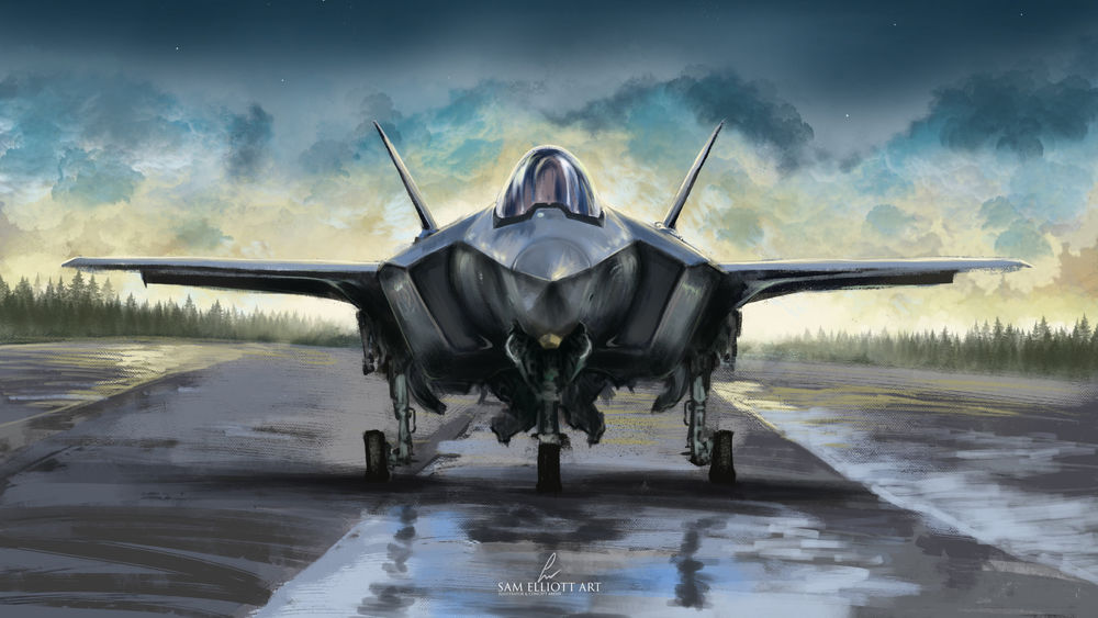 Обои для рабочего стола Военный истребитель F-22 Raptor, SAM ELLIOTT ART