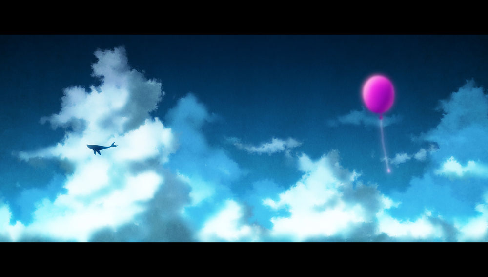Обои для рабочего стола Кит и воздушный шарик парят в небе, by urara256