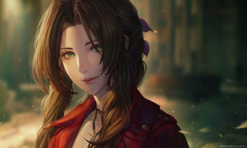 Обои для рабочего стола Aerith Gainsborough / Айрис Гейнсборо - персонаж компьютерной ролевой игры Final Fantasy VII Remake / Последняя фантазия 7