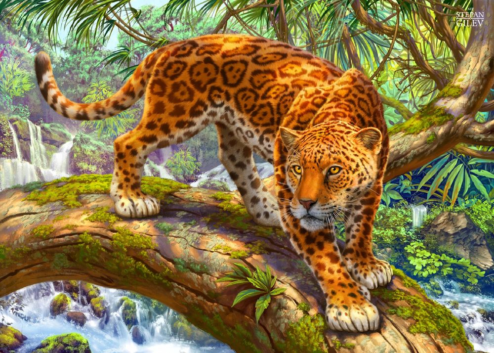 Обои для рабочего стола Ягуар на дереве, by Stepan Gilev