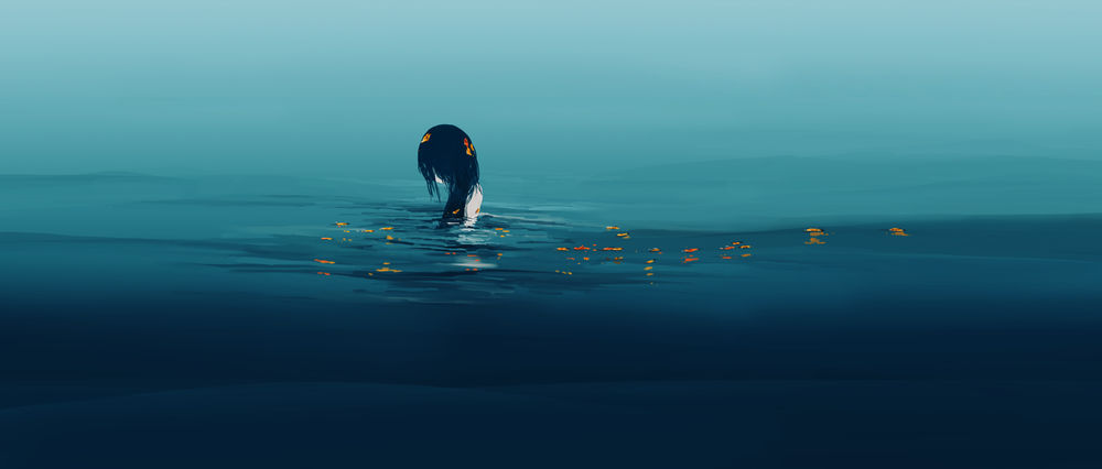 Обои для рабочего стола Девушка стоит в воде, by gracile