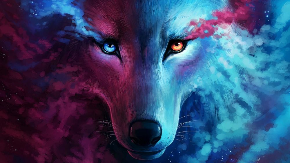 Обои для рабочего стола Фантастический волк с глазами разного цвета, автор Walexil