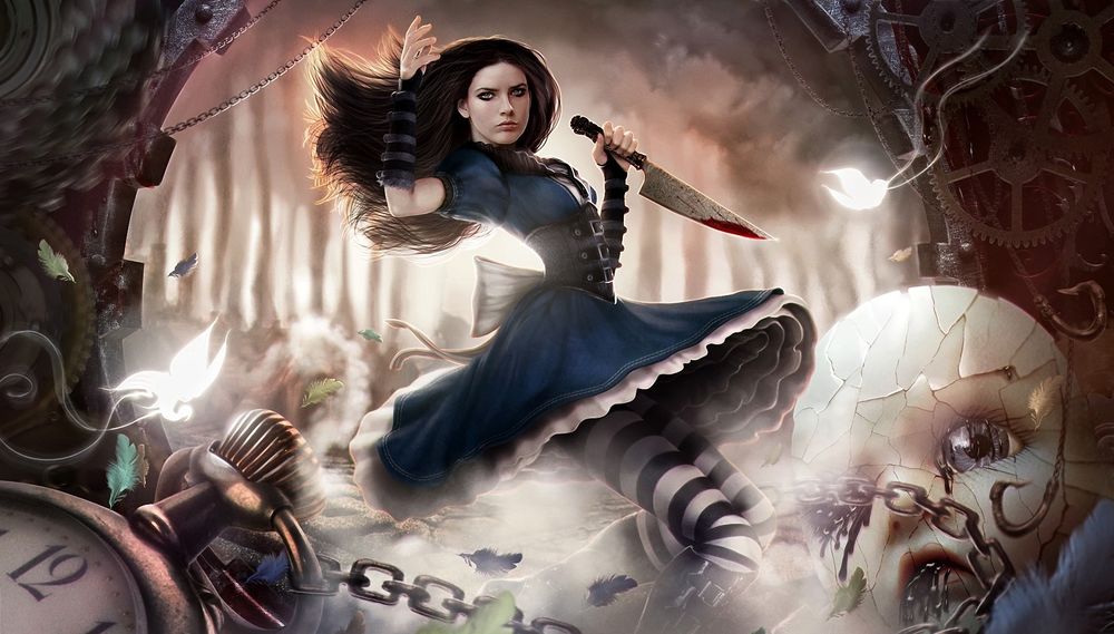 Обои для рабочего стола Алиса с ножем в руке, из игры Alice: Madness Returns / Алиса: Безумие Возвращается