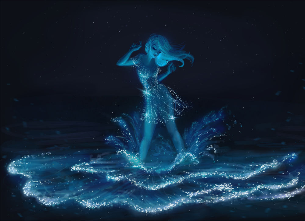 Обои для рабочего стола Девушка стоит в воде, by Demi Chen Art