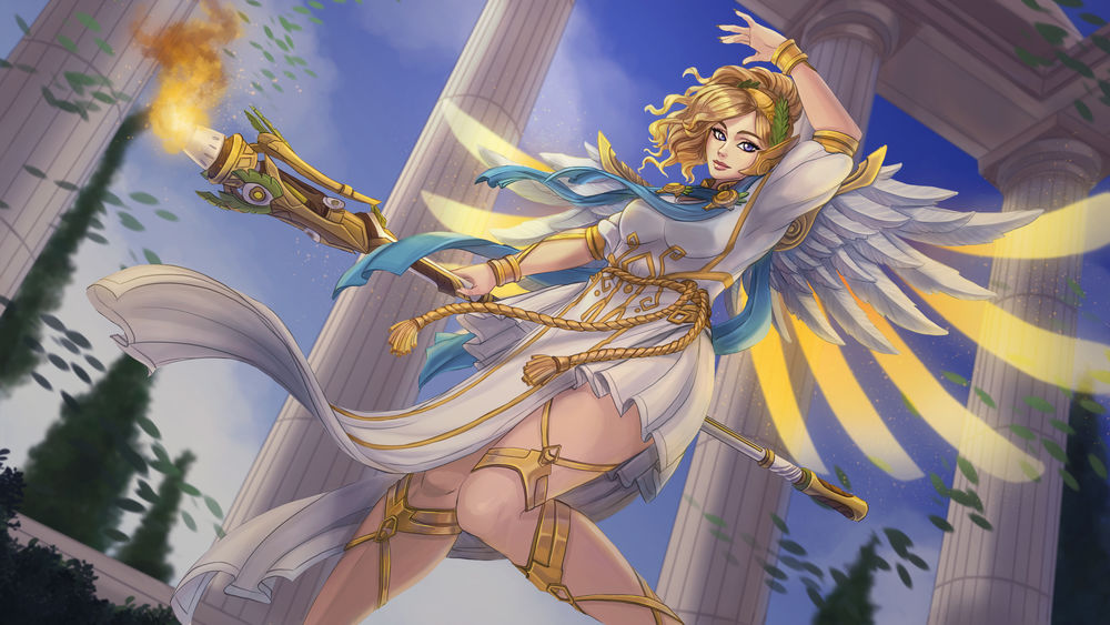 Обои для рабочего стола Mercy / Ангел / Ангела Циглер из игры Overwatch / Дозор, by Tropic02
