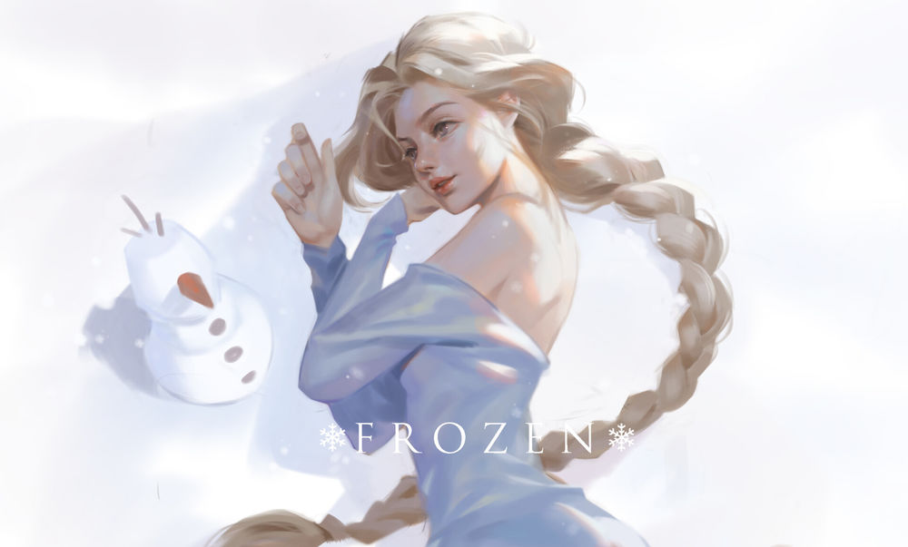 Обои для рабочего стола Elsa / Эльза и снеговик из мультфильма Frozen 2 / Холодное сердце 2, by Lion song