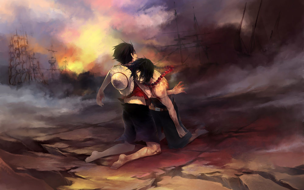 Обои для рабочего стола Портгас Д. Эйс / Portgas D. Ace и Монки Д. Луффи / Monkey D. Luffy из аниме Ван Пис / One Piece