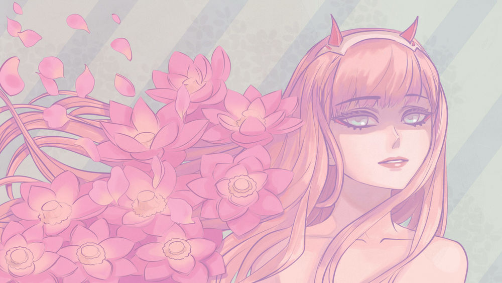 Обои для рабочего стола Zero Two / Зеро Ту из аниме Darling in the FranXX / Милый во Франксе, by Tropic02