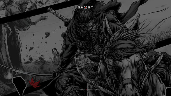 Обои на рабочий стол Самурай / Jin Sakai /, арт из видеоигры Ghost of Tsushima / Призрак Цусимы