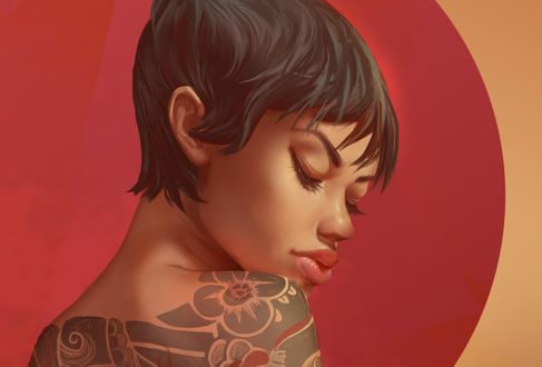 Обои на рабочий стол Портрет темнокожей девушки с закрытими глазами, by Ndoll Tran